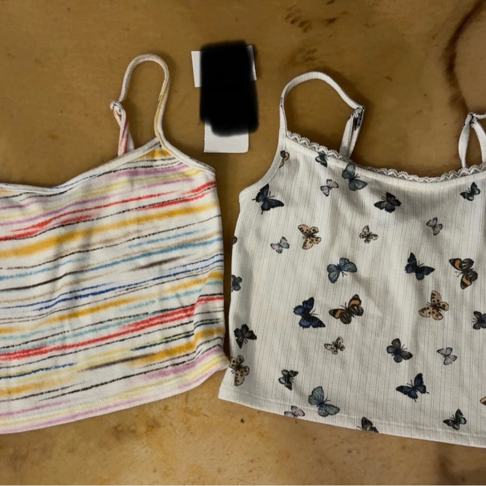 Forever 21 Multicolor Striped and Butterfly Print Tank Tops